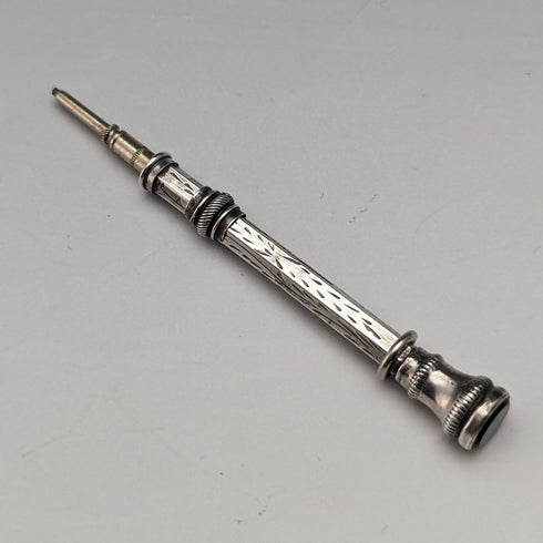 British Antique Silver Plate Mechanical Pencil Glass Decoration Telescopic 43-59mm